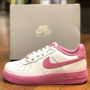 Nike Air Force 1 White and Pink Low-Top Sneakers